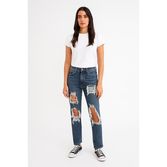 Agolde Pinch Waist High Rise Straight Jeans Size 24 Distressed Ripped Denim - Picture 11 of 11